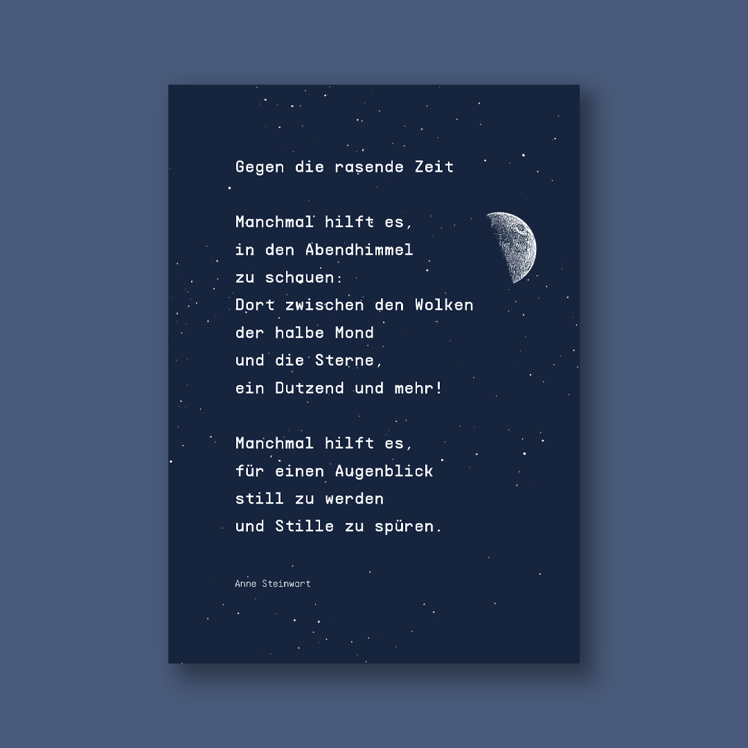 Weihnachtskarte "Gegen die rasende Zeit"